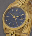 All Gold Datejust 36mm in Yellow Gold with Fluted Bezel on Yellow Gold Jubilee Bracelet with Blue Stick Dial