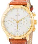 Deville Prestige Chronograph Mens 36mm in Yellow Gold on Brown Alligator Leather Strap with Silver Dial