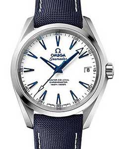 Aqua Terra CO-Axial Chronometer Automatic in Titanium on Blue Nylon Fabric Strap with White Dial and  Blue Accents