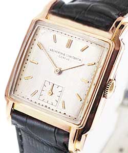 Vintage Square in Rose Gold On Black Alligator Leather Strap with Silver Dial