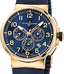Marine Chronograph Voyager Bleu Automatic in Rose Gold On Blue Rubber Strap with Blue Arabic Dial