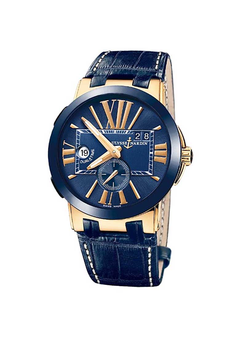 Ulysse Nardin Executive Dual Time 43mm Automatic in Rose Gold with Blue Ceramic Bezel