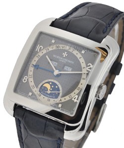 Toledo Calendar with Moon Phase Platinum on Strap with Grey Dial 