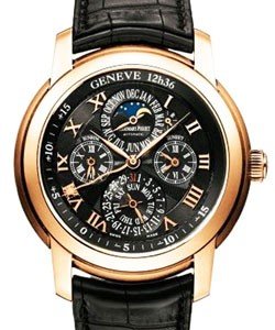 Jules Audemars Equation of Time in Rose Gold on Black Leather Strap with Black Roman Dial