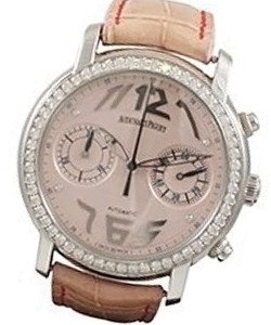  Jules Audemars Globe Chronograph in White Gold with Diamond Bezel On Pink Leather Strap with Pink Dial