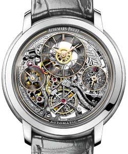 Jules Audemars Tourbillon in Platinum On Black Alligator Strap with Black Skeleton Dial