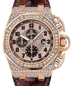 Royal Oak Offshore Chronograph in Rose Gold with Diamonds On Brown Alligator Leather Strap with Pave Diamond Dial