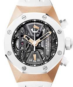 Royal Oak Concept Tourbillon Chronograph 44 in Rose Gold with Ceramic Bezel On White Rubber Strap with Skeleton Dial