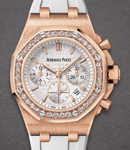 Royal Oak Offshore 37mm  in Rose Gold with Diamond Bezel On White Rubber Strap with Silver Dial