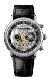 Jules Audemars Tourbillon in White Gold On Black Alligator Strap with Skeleton Dial