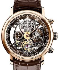 Jules Audemars Tourbillon Chronograph in Rose Gold On Brown Alligator Strap with Skeleton Dial
