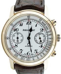 Jules Audemars Mens 41mm Automatic in Rose Gold On Brown Crocodile Strap with White Dial