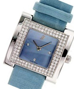 Classic Ladies in White Gold With Diamond Bezel On Blue Fabric Strap with Blue Mother of Pearl Dial