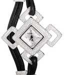 Deva Watch and Necklace Set Ladies Quartz in White Gold - Diamonds On Leather Band with Pave Diamond Dial
