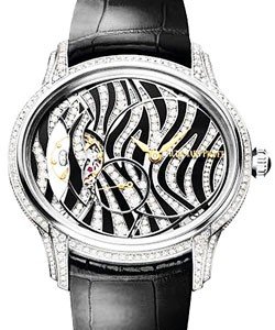 Millenary Zebra Pattern Ladies 39.5mm Manual in White Gold with Diamonds On Black Alligator Leather Strap with Black Diamond Dial