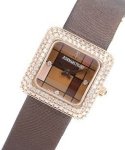 Classic Ladies Manual in Rose Gold with Diamond Bezel on Brown Fabric Strap with Brown Dial