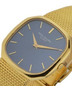 Yellow Gold Vintage Cushion Ref 3855J on Bracelet with   Dark Blue Dial 