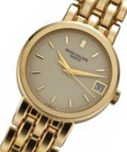 Vintage Calatrava Ladies - Circa 1990 On Yellow Gold Bracelet with Ivory Dial with Gold Markers
