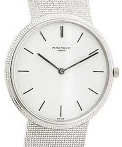 Vintage Calatrava 3520 circa 1974 in White Gold on White Gold Bracelet with Silver Dial