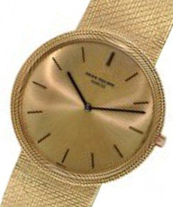 Vintage Calatrav 3520 Circa 1974 in Yellow Gold on Yellow Gold Weave Bracelet with Champagne Dial