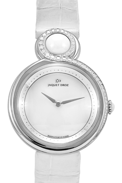 Lady 8 mens 35mm Automatic in Steel with Partial Diamond Bezel On White Alligator Strap with White Zircon Dial