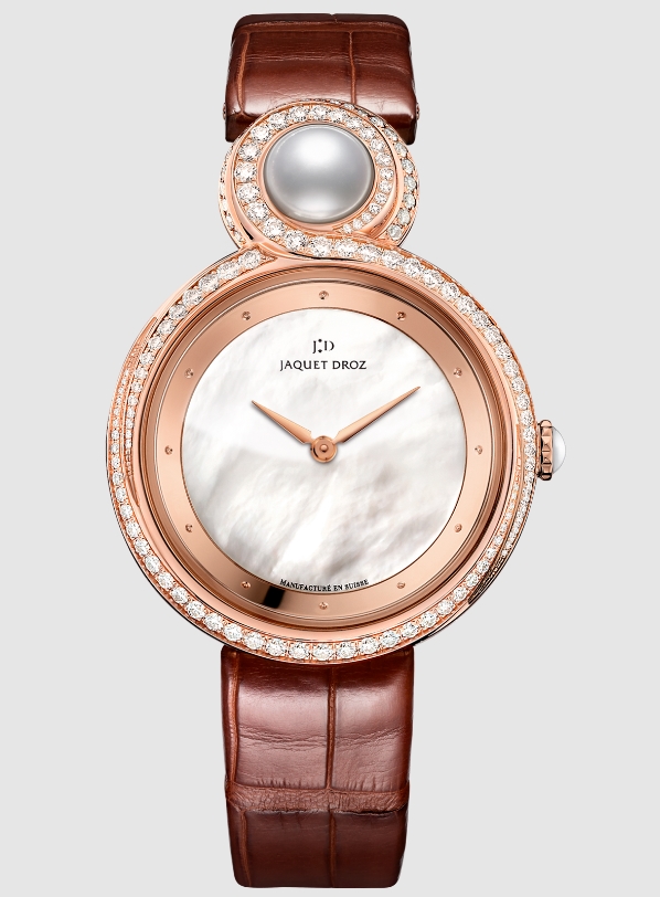 Lady 8 Ladies 35mm Automatic in Rose Gold with Diamond Bezel On Brown Alligator Strap with Mother of Pearl Dial