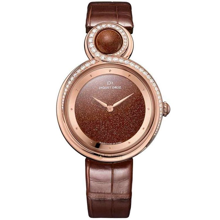 Lady 8 Sunstone 35mm Automatic in Rose Gold with Partial Diamond Bezel On Brown Alligator Strap with Sunstone Dial
