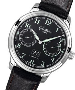 Senator Observer 43mm Automatic in Steel On Black Calfskin Leather Strap with Black Dial