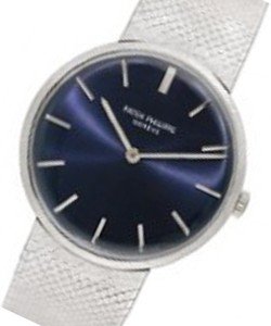 Vintage Calatrava 3468 Circa 1970 White Gold on Bracelet with Blue Dial