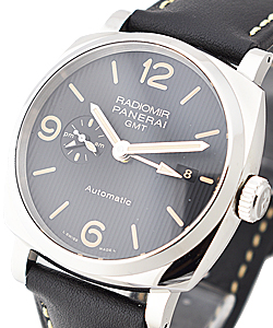 PAM 627 - Radiomir 1940 3 Days GMT 5mm  in Steel On Black Calfskin Strap with Black Dial