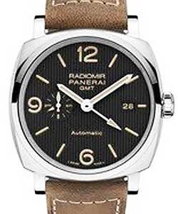 PAM 657 - Radiomir GMT 42mm Automatic in Steel on Beige Calfskin Leather Strap with Black Dial