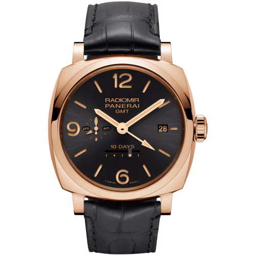 PAM 625 - Radiomir 1940 10 Days GMT  in Rose Gold - Limited Edition of 150 pcs. On Black Alligator Strap with Black Dial