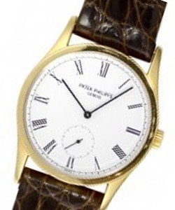 Vintage Calatrava 3796J in Yellow Gold on Brown Strap with White Dial
