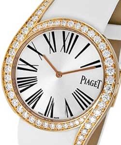 Limelight Gala in Rose Gold with Diamond Bezel on White Satin Strap with Silvered Roman Dial
