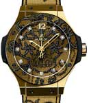 Big Bang Broderie Ladies 41mm Automatic in Yellow Gold On Black Fabric Strap with Multicolor Dial
