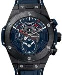 Big Bang Unico Mens 45mm Automatic Chronograph Retrograde UEFA in Black Ceramic on Blue Alligator Leather Strap with Blue Dial