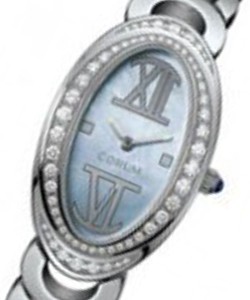 Oval in White Gold with Diamond Bezel  On White Gold Bracelet with Blue Mother Of Pearl Dial 