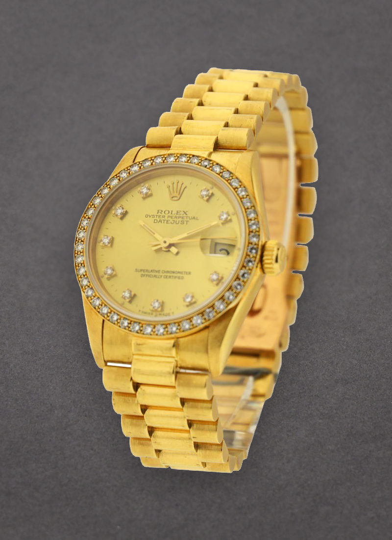 Pre-Owned Rolex Midsize 31mm President - Yellow Gold with Diamond Bezel