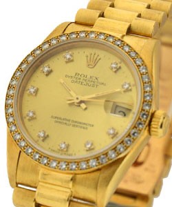 Midsize 31mm President - Yellow Gold with Diamond Bezel on Custom Diamond Bracelet with Champagne Diamond Dial