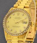 Midsize 31mm President - Yellow Gold with Diamond Bezel on Custom Diamond Bracelet with Champagne Diamond Dial