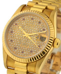 Midsize 31mm President - Yellow Gold - Fluted Bezel on Custom Diamond Bracelet with Custom Pave Diamond Dial