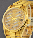 Midsize 31mm President - Yellow Gold - Fluted Bezel on Custom Diamond Bracelet with Custom Pave Diamond Dial