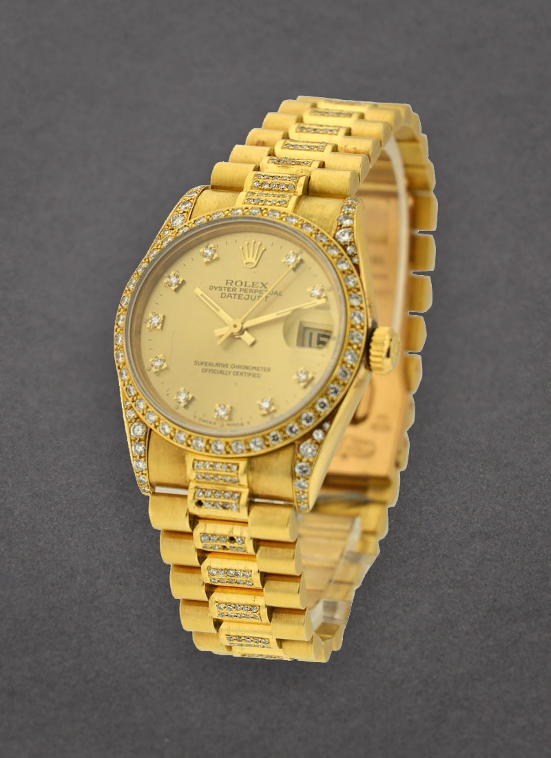 Pre-Owned Rolex Midsize - 30mm President - Yellow Gold - Diamond Bezel