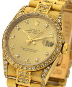 Midsize - 30mm President - Yellow Gold - Diamond Bezel on Custom Diamond Bracelet with Custom Champagne Diamond Dial