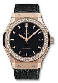 Classic Fusion 45mm Automatic in Rose Gold with Diamond Bezel On Black Alligator Strap with Black Dial