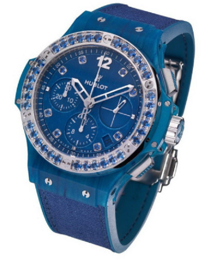 Big BangTutti Frutti Ocean Linen Blue 41mm in Steel with Sapphires Bezel On Blue Linen Strap with Blue Dial