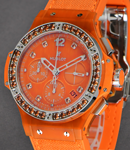 Big Bang Tutti Frutti Linen Orange Ladies 41mm Automatic in Steel On Orange Fabric Strap with Orange Dial