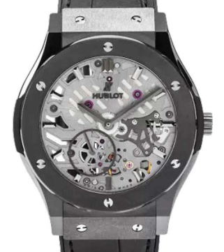 Classic Fusion All Black Ultra Thin Mens 42mm Manual in Ceramic On Black Rubber Strap with Gray Dial