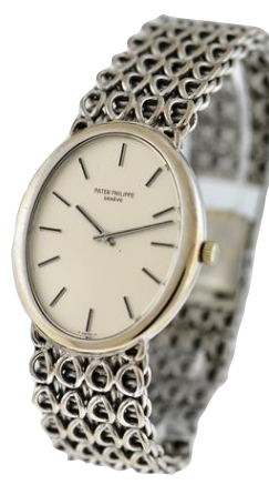 Vintage Oval ref 3598 in White Gold On White Gold Bracelet with White Dial
