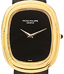 Ellipse Mens Manual in Yellow Gold on Black Alligator Leather Strap with Black Dial